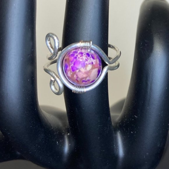 Stunning Purple Imperial Jasper (Gemstone) Wire Wrapped Ring Size 7 - Picture 4 of 11